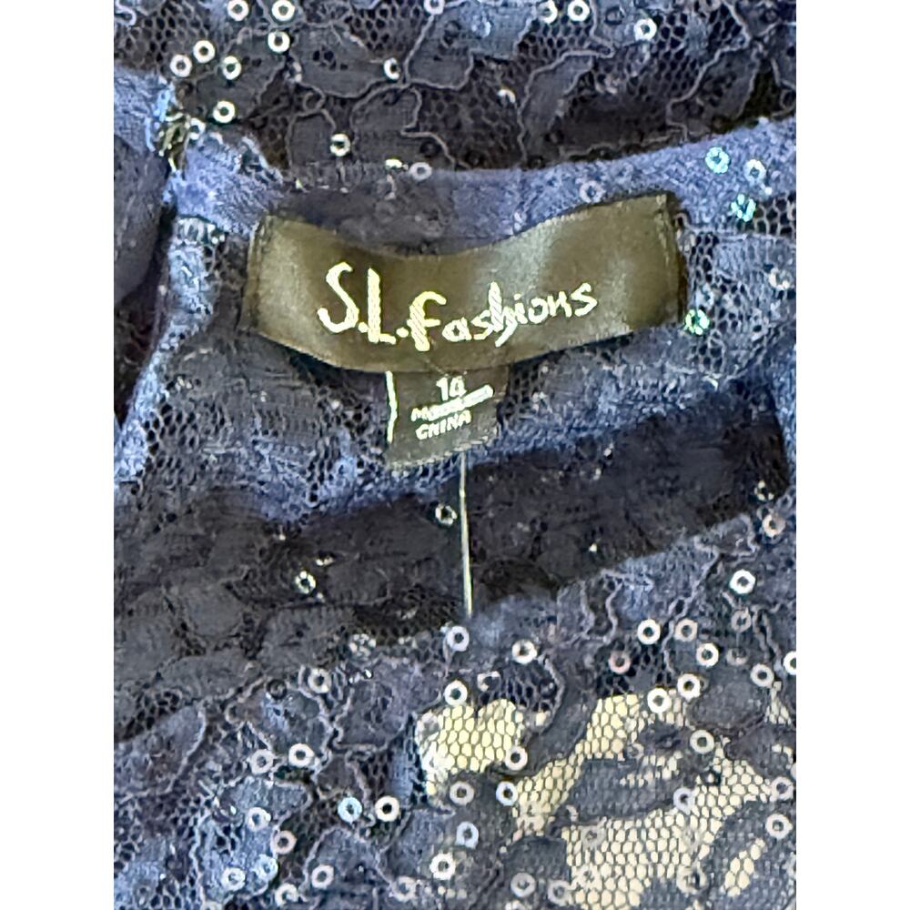 SL Fashions Navy Embellished Lace A-Line Dress 14 NWT - Picture 7 of 9